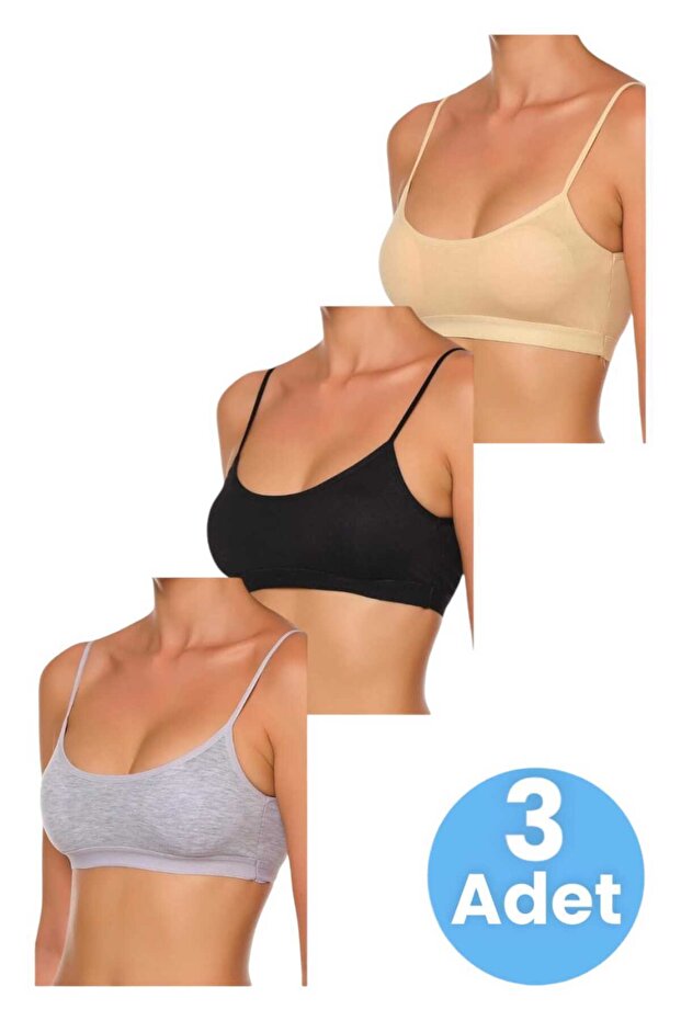 Women's Thin Strap Padded Bustier Half Tank Top Bra Set of 3