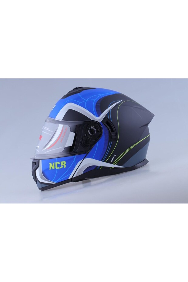 ÇENE AÇILIR KASK MAT MAVİ-BEYAZ (S) - 1