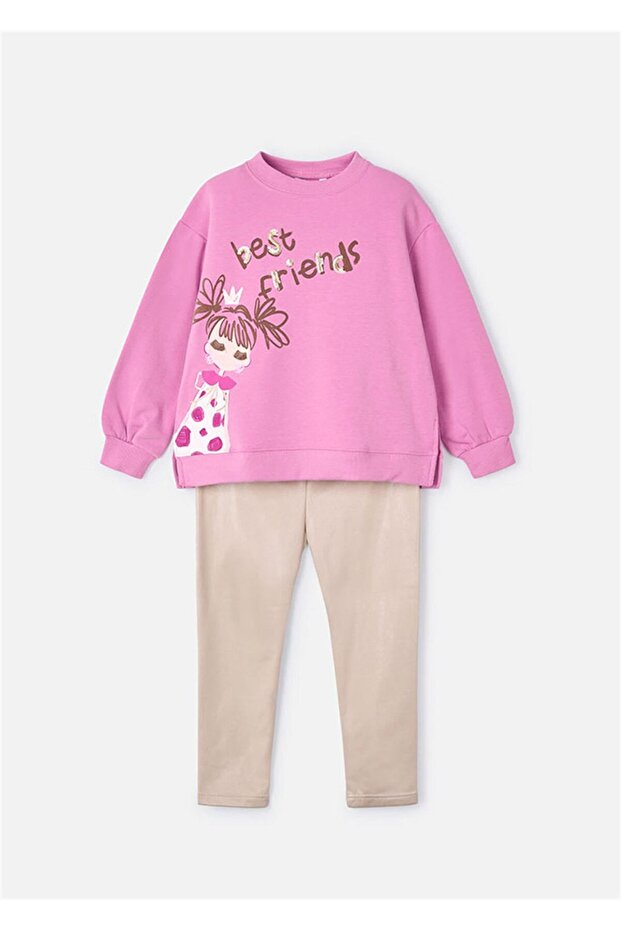 Girl's Sweat Leggings Set Pink 4708
