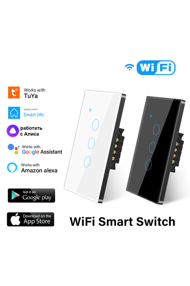 1/2/3/4gang Tuya WiFi Smart Touch Switch Home Light Wall Button Panel Switch Neutral Wire Work Wi... - 3