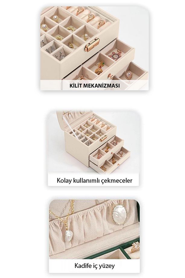 Takı kutusu - Kilitli Üç Katmanlı Çok Fonksiyonlu Mücevher Kutusu Takı Saklama Kutusu - 2