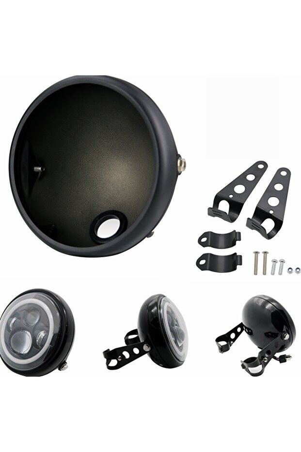 Matt Black Bracket Motorcycle LED Headlight Housing 7 Inch Retro Modified Headlight Base LED Headlig