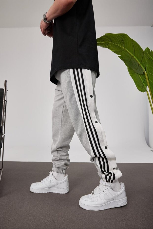 Gray Sweatpants with 3 Side Buttons - 1