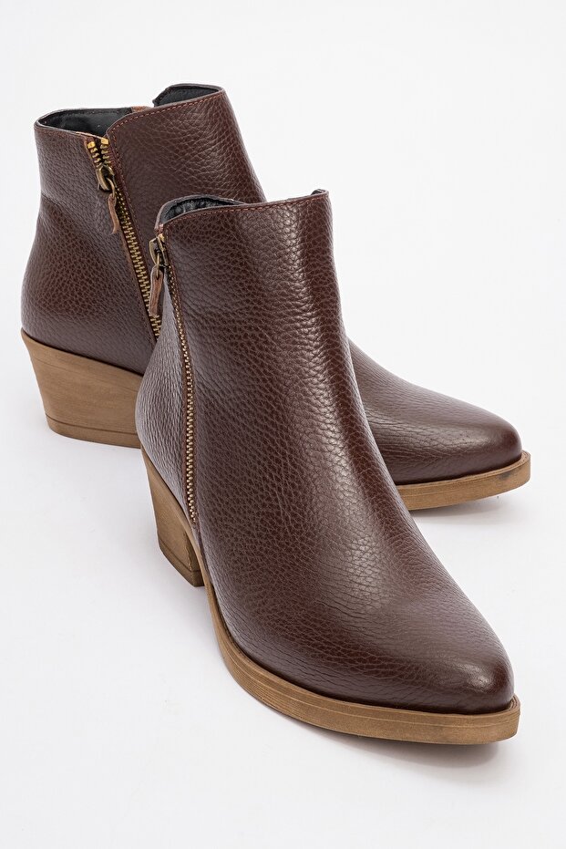 Jayer Brown Floater Genuine Leather Women's Heeled Boots