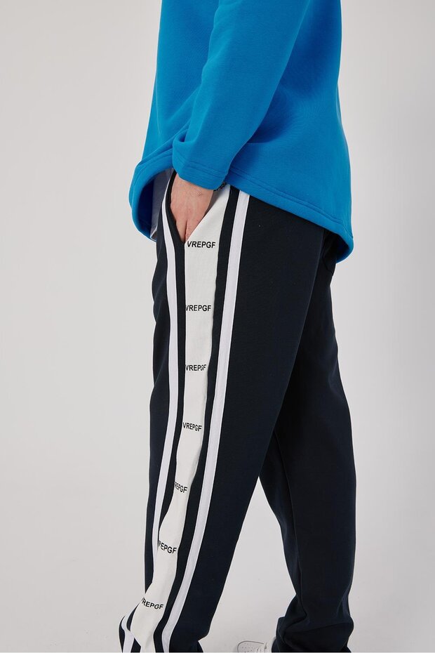 Erkek Harf Detaylı Şeritli Lacivert Eşofman Altı - 2