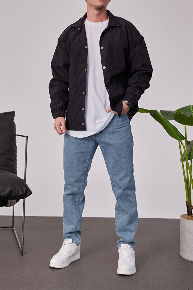 Jachetă de sezon neagră cu mâneci elastice - 4