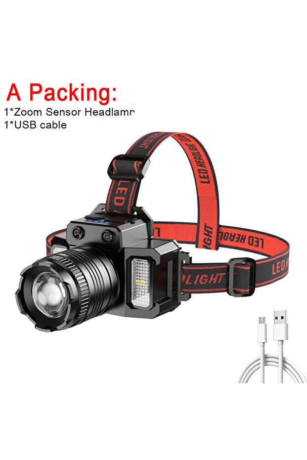 07TD-package A LED Sensor Headlamp Camping Search Light Head Flashlight Rechargeable Powerful Head L