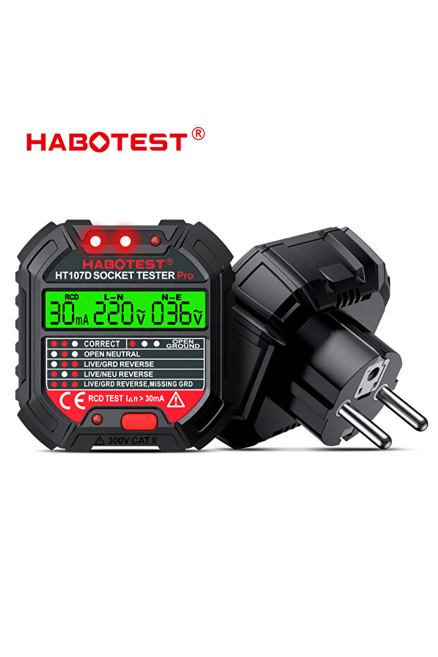 HABOTEST HT107 Socket Tester Pro Voltage Test RCD 5/30mA Socket Detector Ground Zero Line Plug Po... - 2
