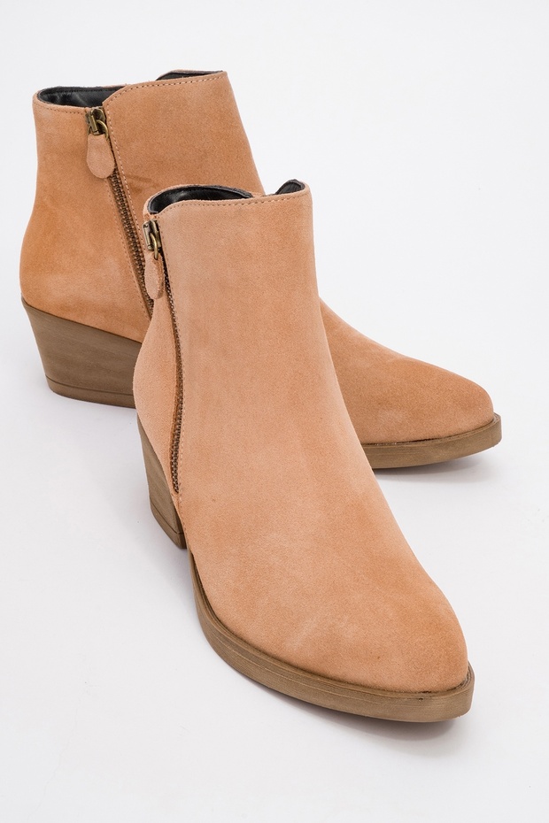 Jayer Dark Beige Suede Genuine Leather Women's Heeled Boots