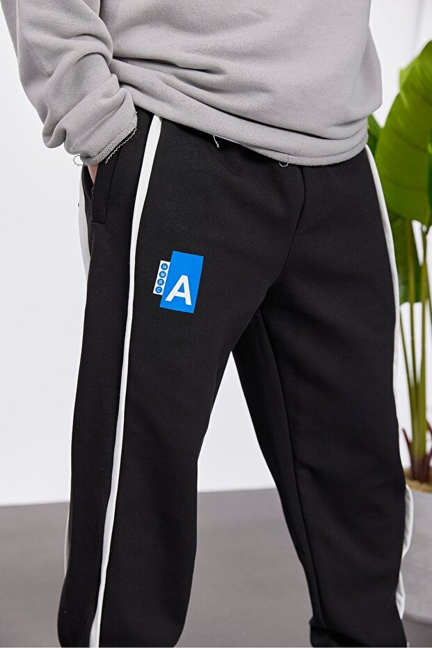 A Harf مطبوع بنطلون رياضي أسود - 2