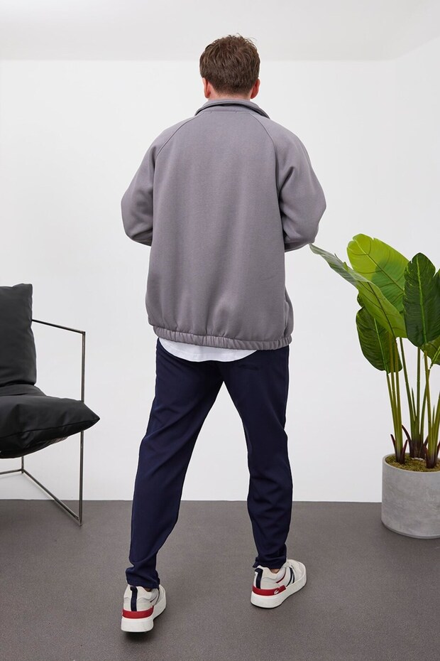 Zippered Basic Gray Jacket - 4