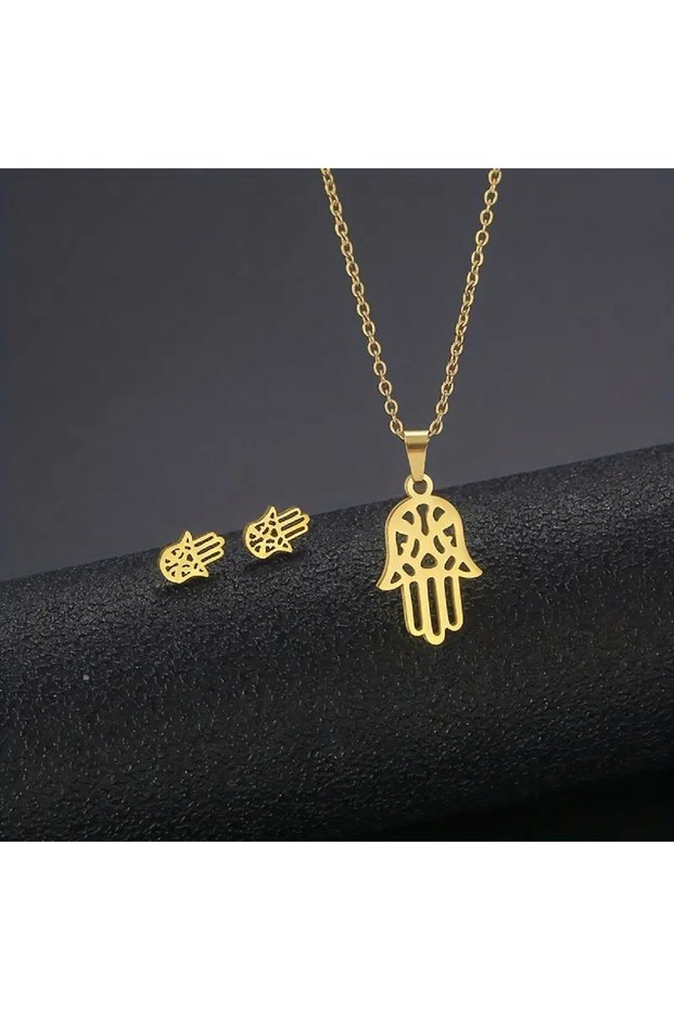 Fatma Mother Hand Necklace and Earring Set