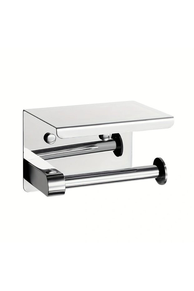 Silver 304 Stainless Steel Toilet Paper Holder with Phone Shelf Bathroom Tissue Holder Toilet Paper