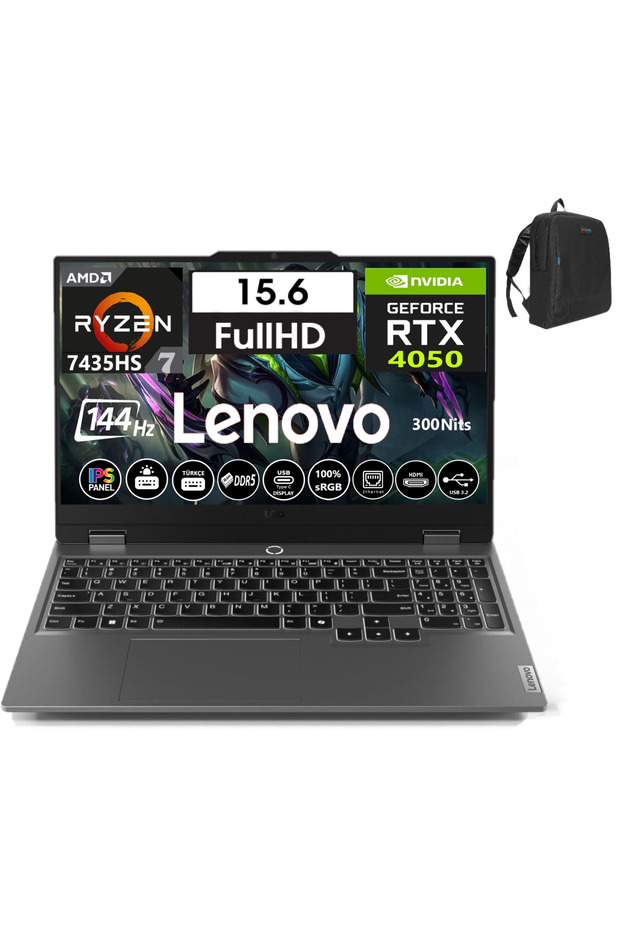 Loq Amd Ryzen 7-7435HS 24GB 4tb SSD 6GB/RTX4050 FDOS 15.6" 144Hz Fhd IPS W83JC006ATR04+ZETTAÇANTA - 1