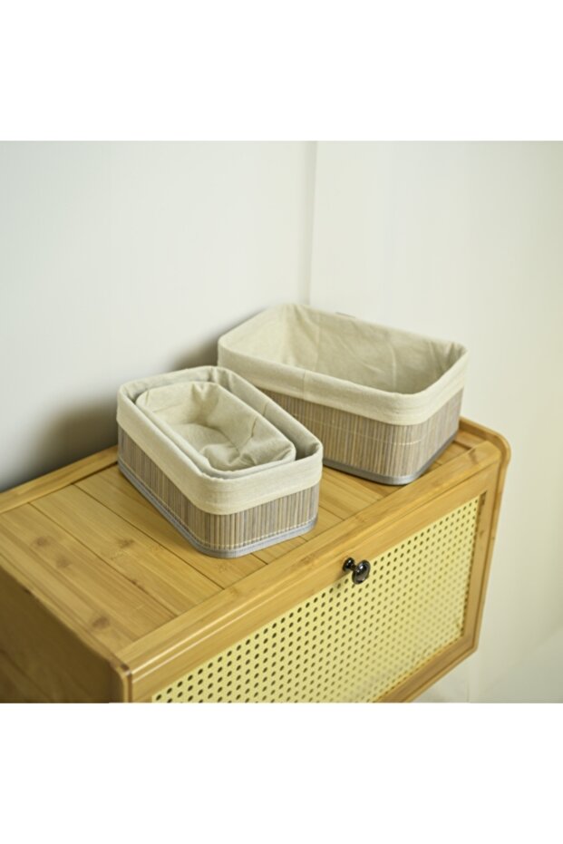 3-Piece Rectangular Shape Bamboo Storage Basket Set - 2