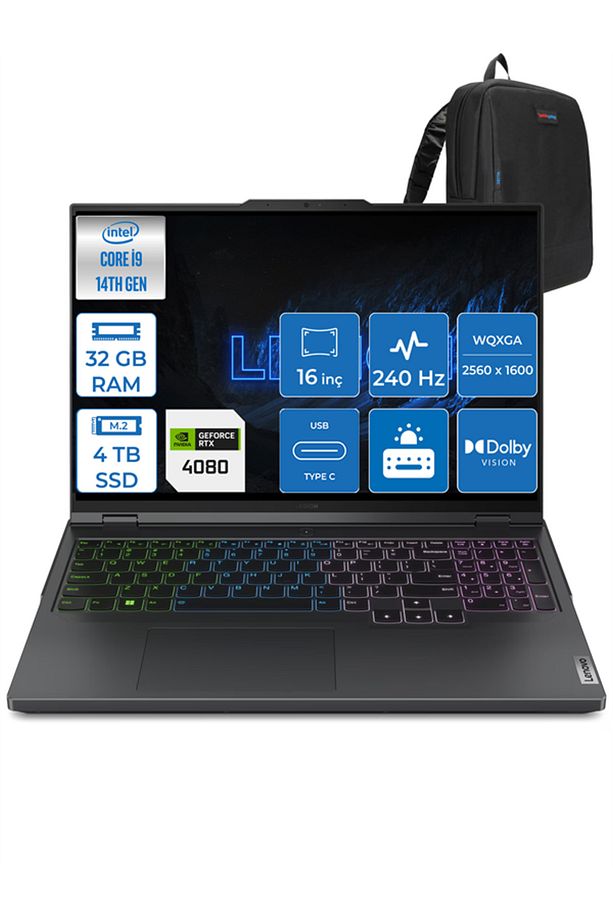 Legion Pro 7 I9-14900HX 32GB 4tb SSD 12GB/RTX4080/175W 16" Hdr Wqxga FDOS L83DE002WTR05 + Zettaçanta - 1