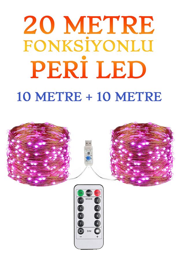 Kumandalı Animasyonlu Pembe 20 Metre Usb Peri Led Parti Kutlama Tel Led - 1