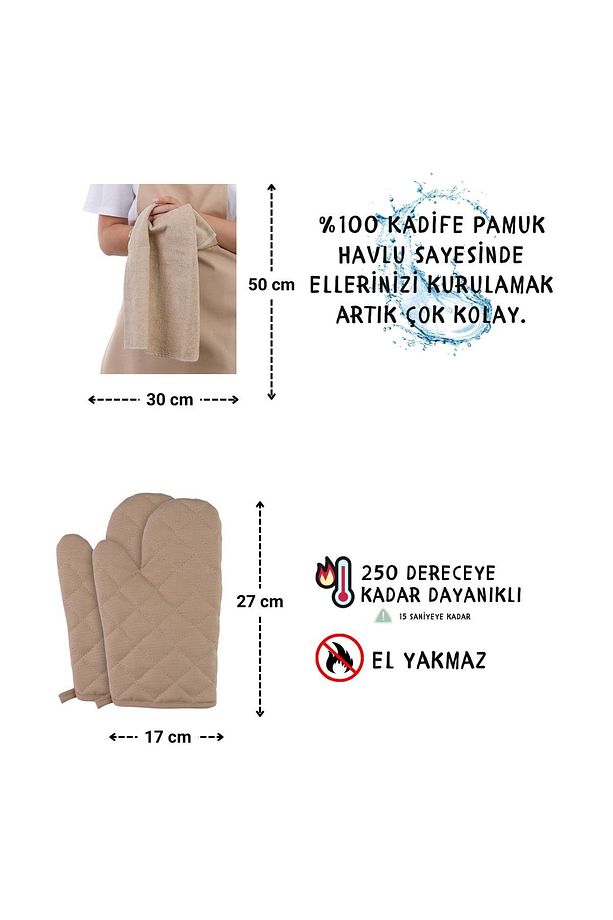 Star Ayar Askılı Havlulu 4lü Mutfak Önlüğü Seti (2 ELDİVEN) - 7
