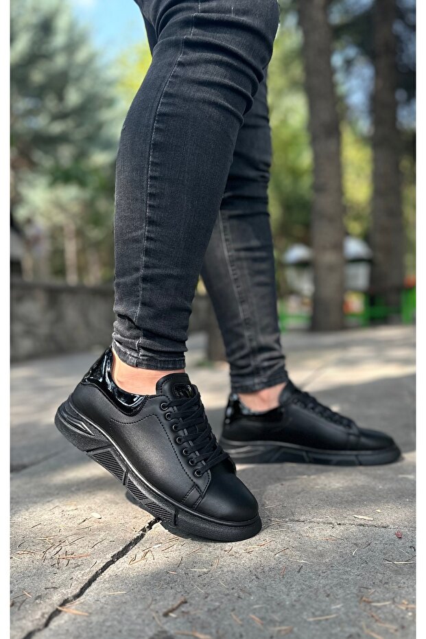 Black Skin Men's Casual Shoes Water Repellent Artificial Leather Rubber Laced Size 40 44