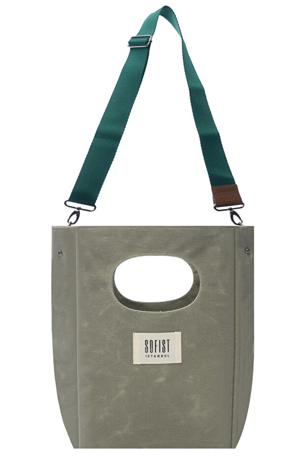 Aqua Green Mineur Waxed Canvas Tote Bag Waxed Canvas Women's Hand and Shoulder Bag with Adjustable Strap