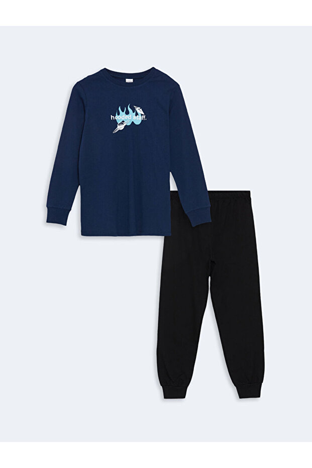 Bisiklet Yaka Erkek Çocuk Pijama Takımı - 1