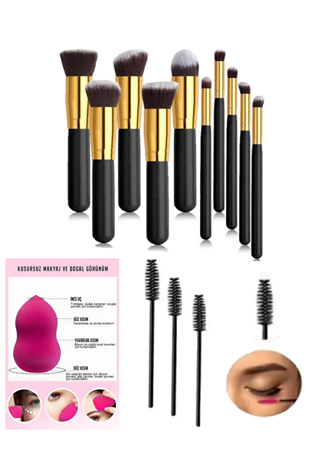 Makyaj Seti Makyaj Fırçası-sünger-kaş Kirpik Tarama Fırçası - 1