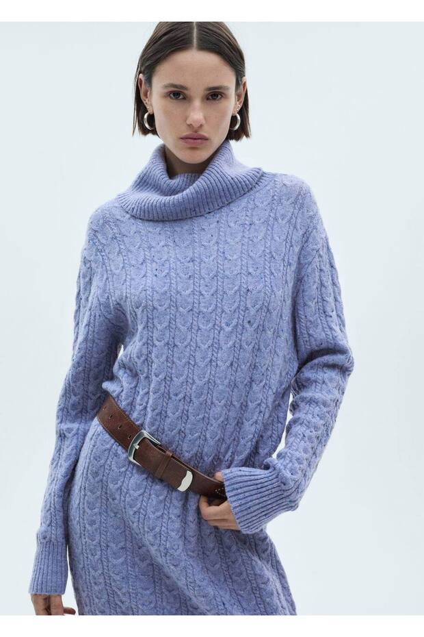 Balıkçı yaka dokuma elbise - 1