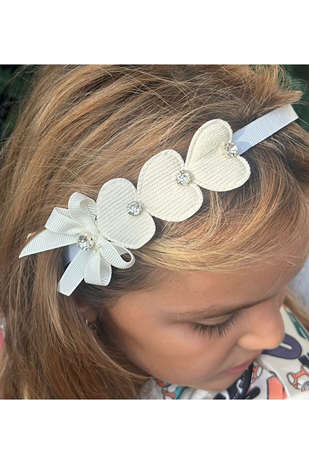 Special Design 3-Stone Bow Heart Crown Women's and Children's Crown in White Cream Color