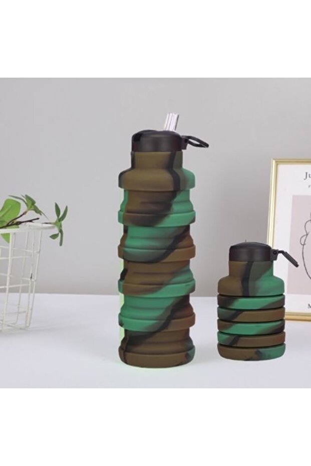 زجاجة مياه سيليكون خضراء قابلة للطي - 23x7