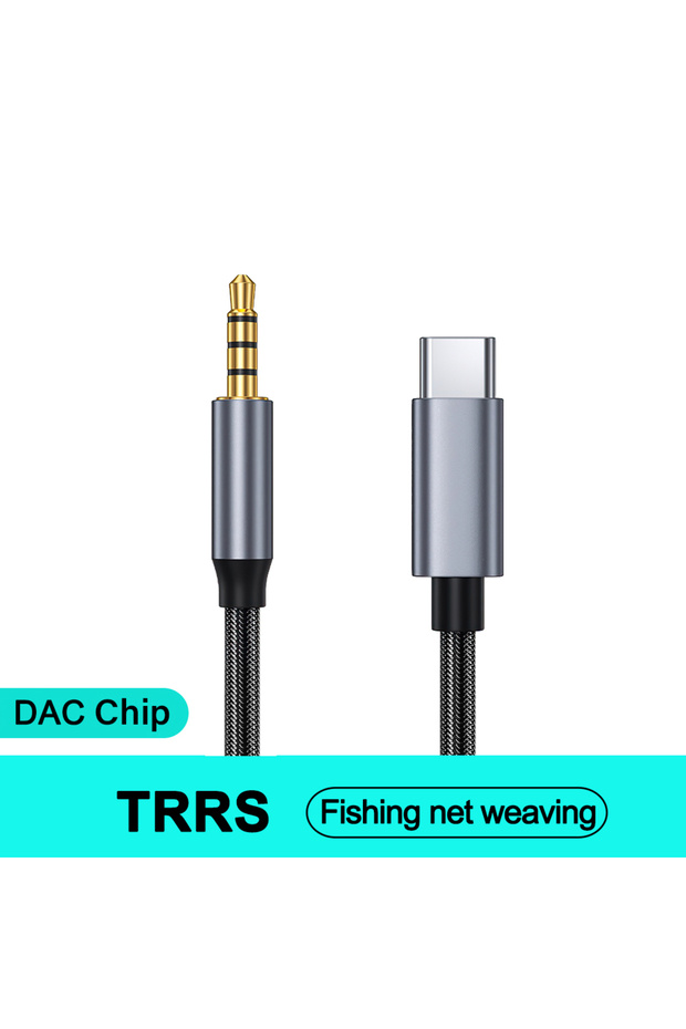 1m Fishing net USB C to 3.5mm Jack AUX Audio Cable Car Speaker HiFi Headphone Headset Adapter For iP