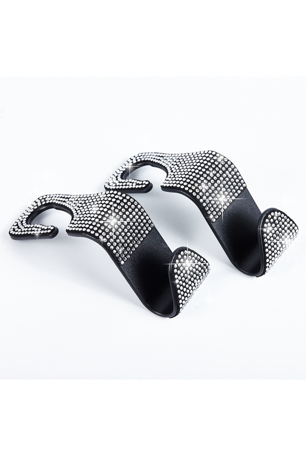 white 2pcs Artificial Diamond Car Hook, Car Hidden Car Storage Hook Creative Car Seat Hook Hanger Ca