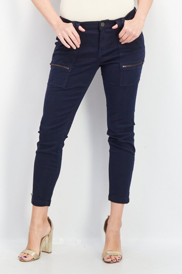 Women Skinny Fit Cargo Pocket Stretchable Pants, Dark Navy