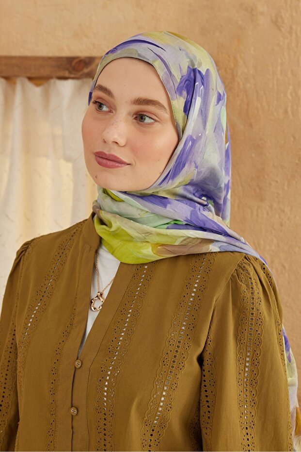 Watercolor Abstract Desen Bambu Şal - 1