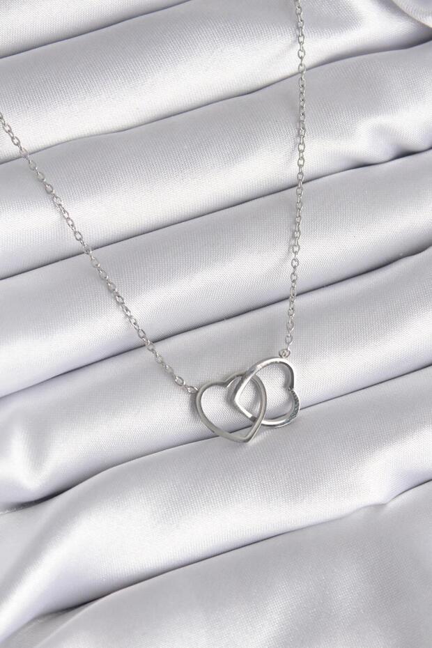 316L Steel Silver Color Interlocking Heart Model Women's Necklace