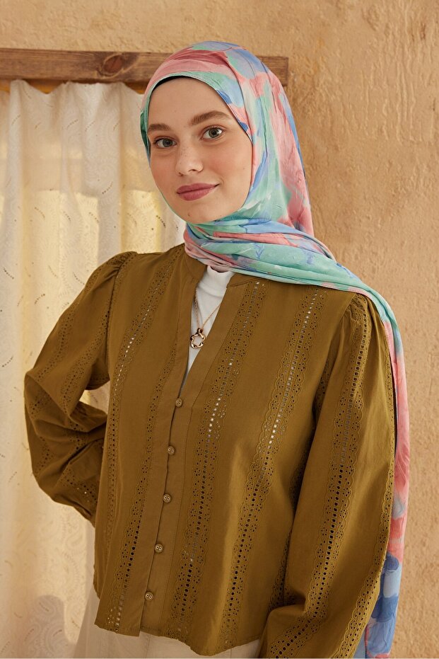 Watercolor Abstract Desen Bambu Şal - 3