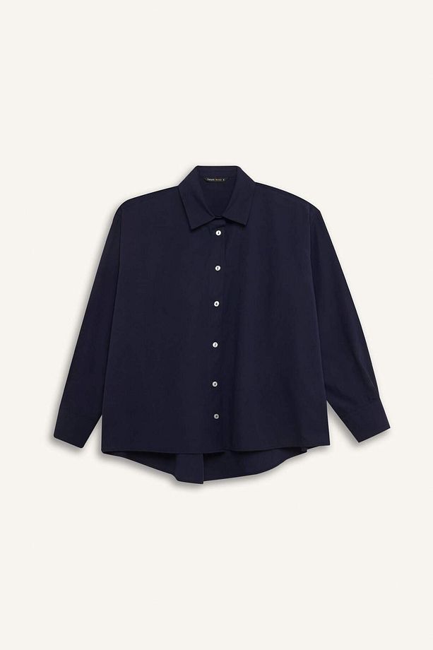 Oversize Geniş Kalıp Poplin Basic Düz Uzun Kollu Gömlek E2677ax24wn - 1