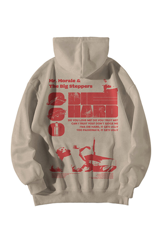 Cream Unisex Oversized Hoodie - Kendrick Lamar Mr. Morale Die Hard Printed 3 Thread Ş Fleece-Lined Sweatshirt