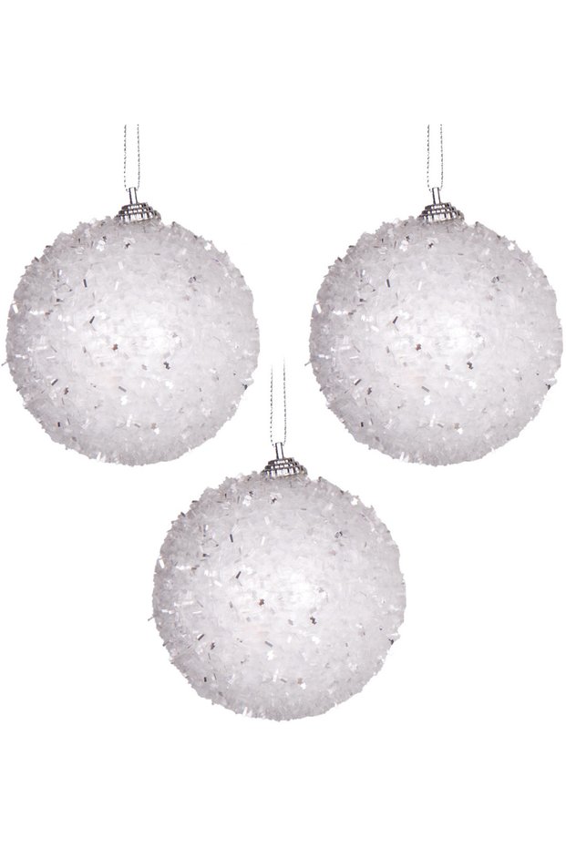 Christmas Ball, Gray, Glittery, White - Set of 3, 7 cm