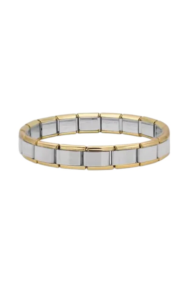Italian Gold Detailed Silver Steel Bracelet