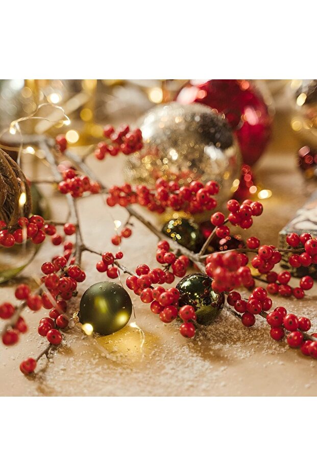 1adet 30 Cm El Yapımı Kokina Red Berry Yılbaşı Süs , Ev Parti Kış Noel Yılbaşı Süsü - 6