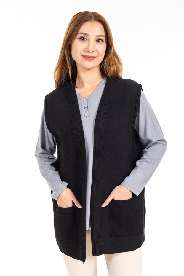Women's Middle Age and Above Buttonless Mother Knitwear Knitted Vest 315-Black
