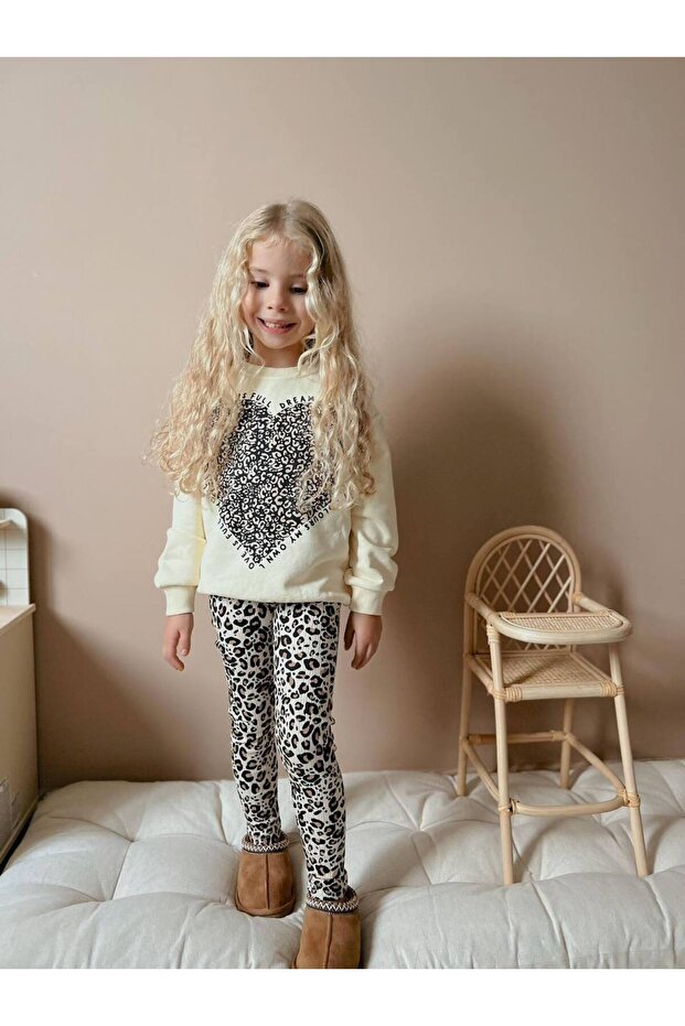 Girl's Leopard Print Beige Full Fit Bottom Fabric Corded Set