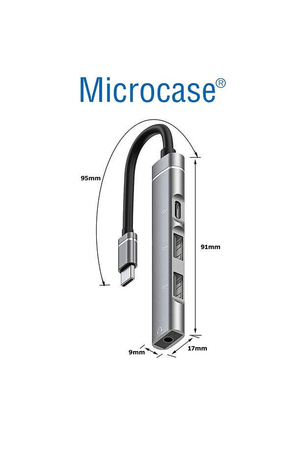 Type C + Çift Usb + 3.5mm Jack Girişli 4in1 Port Çoğaltıcı Hub Adaptör - AL4612 - 5