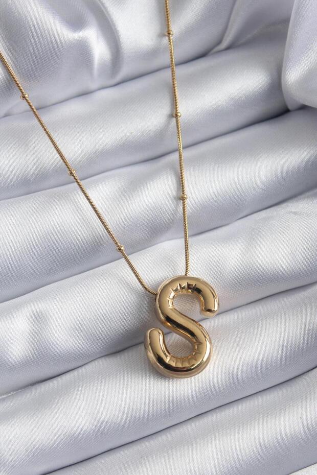 316L Steel Gold Color Bubble S Letter Model Women's Necklace