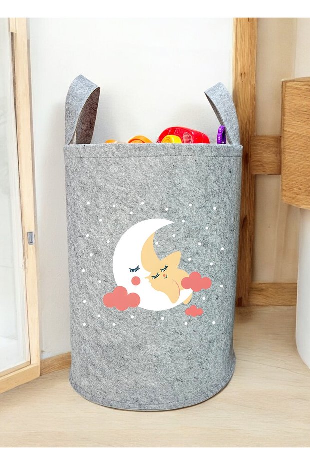 Unisex Moon Star Patterned Baby Kids Room Organizer Storage Box Toy Dirty Basket 50X40Cm