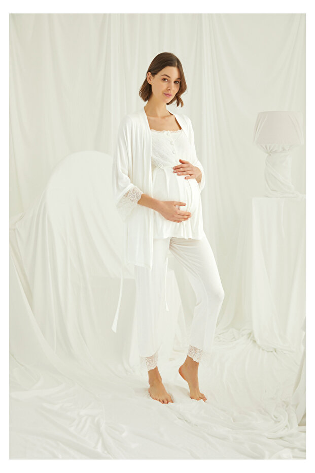 Tulle Detailed Patted Maternity Pajamas Set 18203