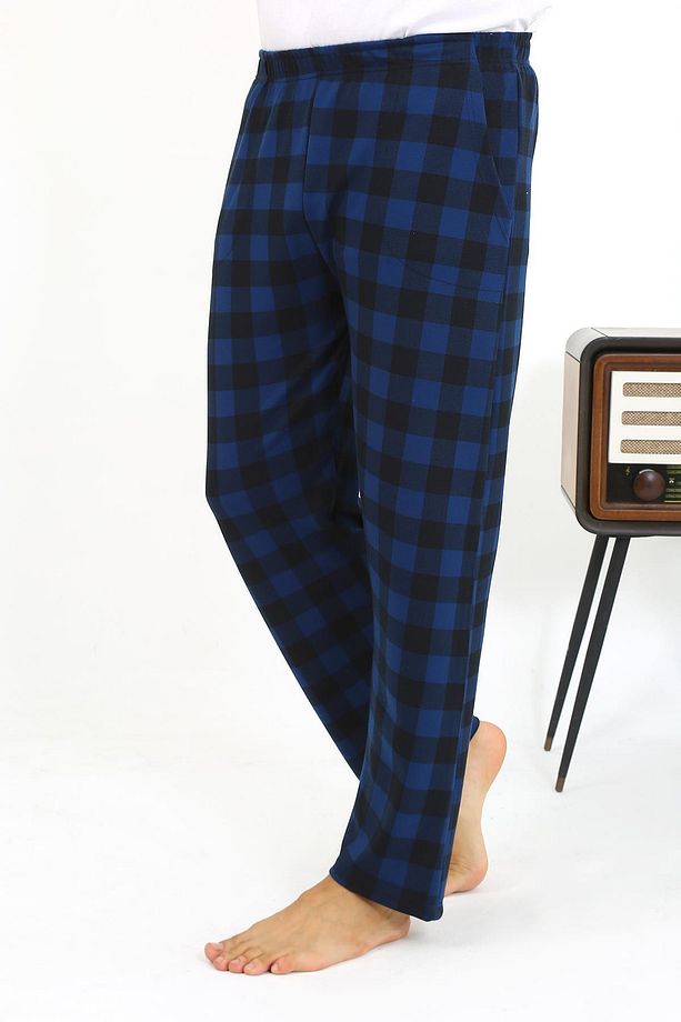 Erkek Ekoseli Desen Penye Tek Alt Pijama 27540 Siyah - 4