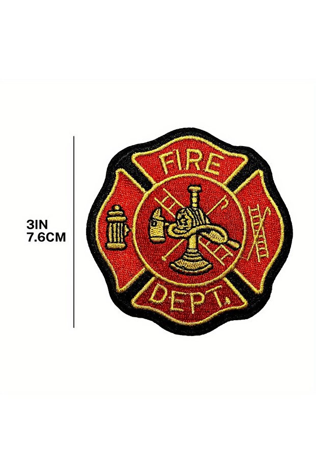 Red Fire Department Shield Cross Embroidered Patch - Iron-On/Sew-On, 3" x 3" (7.6 cm x 7.6 cm)