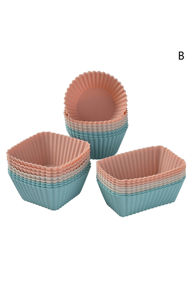 B 12Pcs 4/10/12Pcs Reusable Silicone Cupcake Baking Cups Non-Stick Muffin Liners Molds Sets Bento Lu