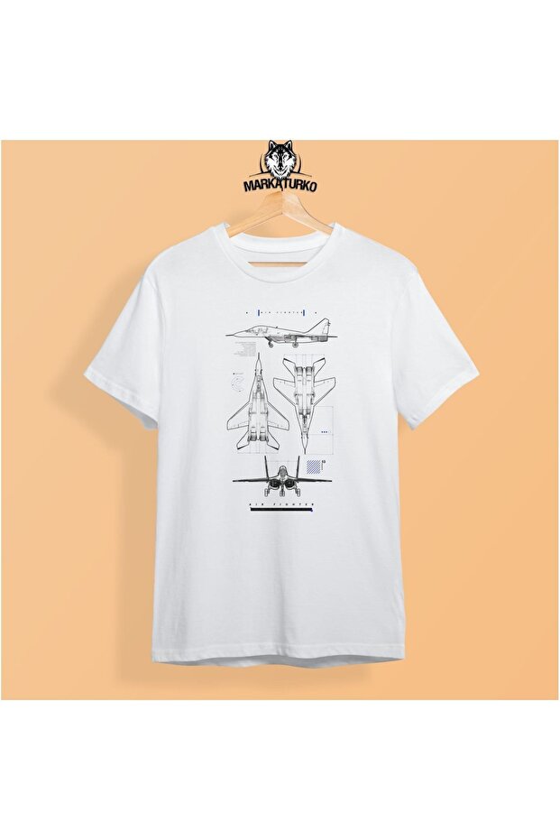 Airplane Printed White Special Design Cotton Combed Unisex T-shirt 706-B83